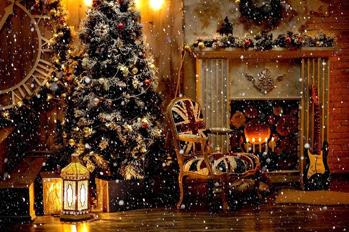 Candles And Garland Lighting With Christmas For Holiday Photography Backdrop N-0057 Shopbackdrop