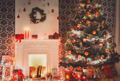 Chirtsmas Tree With Damask Wall For Holiday Photography Backdrop J-0037 Shopbackdrop