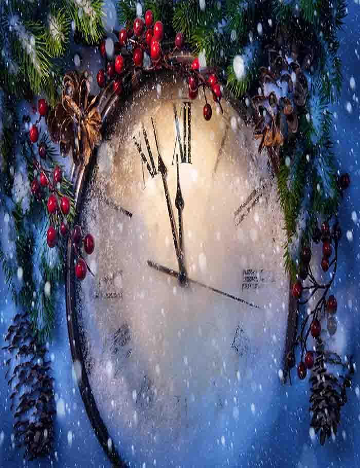 Christmas Clock And Fir Branches Covered With Snow Photography Backdrop J-0112 Shopbackdrop