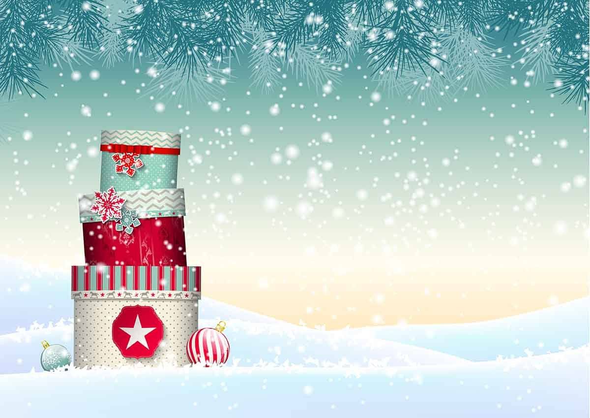 Christmas Gifts And Ball On Snow Photography Backdrop J-0241 Shopbackdrop