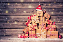 Christmas Gifts With Brown Wood Wall For Holiday Photography Backdrop N-0030 Shopbackdrop