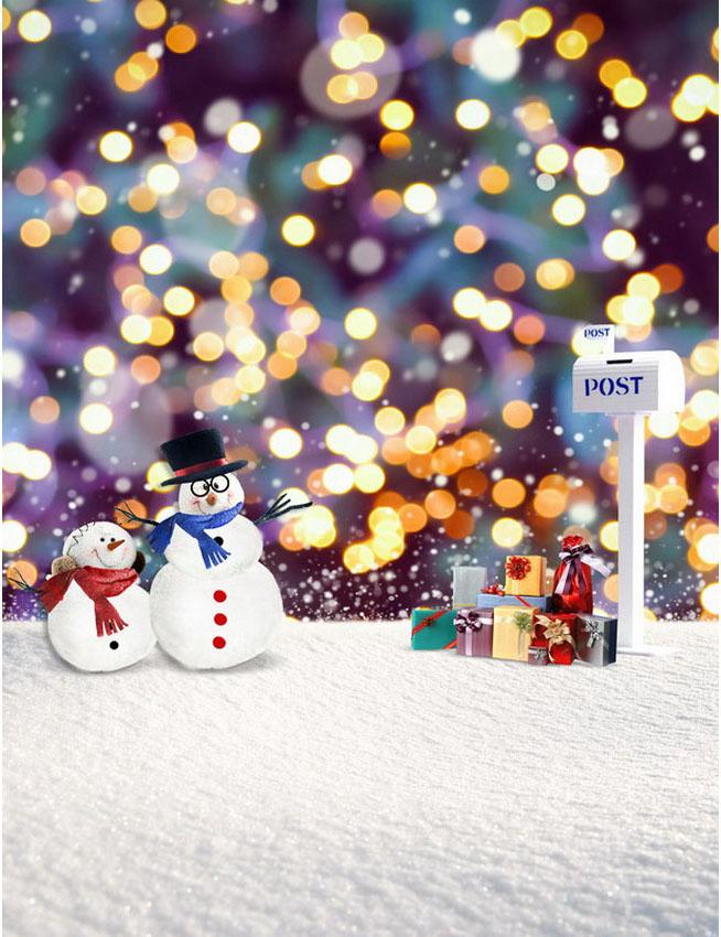 Christmas Gifts With Snow Men In Bokeh Backdround Photography Backdrop Shopbackdrop