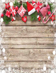 Christmas Hat Cane And Gift On Wood Floor Photography Backdrop J-0173 Shopbackdrop