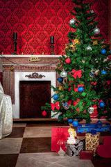 Christmas Holiday Backdrop With Fireplace And Christmas Tree Shopbackdrop