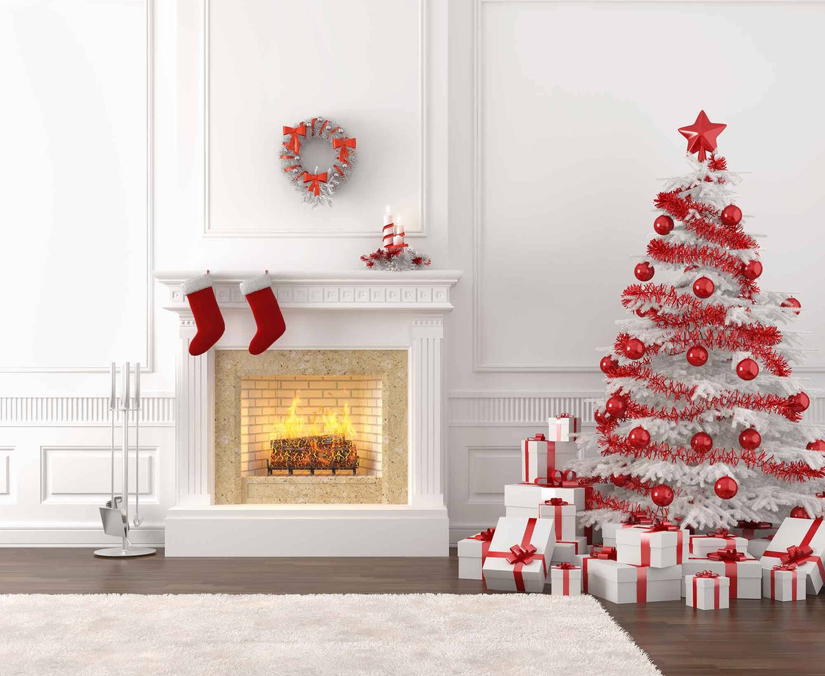 Christmas Socks Fireplace White Wall With Cashmere Carpet Backdrop Shopbackdrop