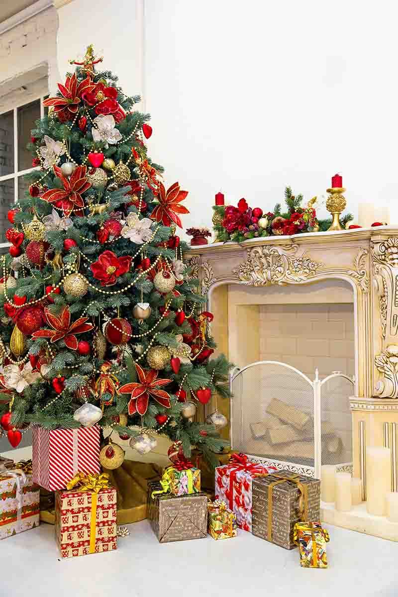 Christmas Tree And Retro Fireplace For Christmas Holiday Photo Backdrop Shopbackdrop