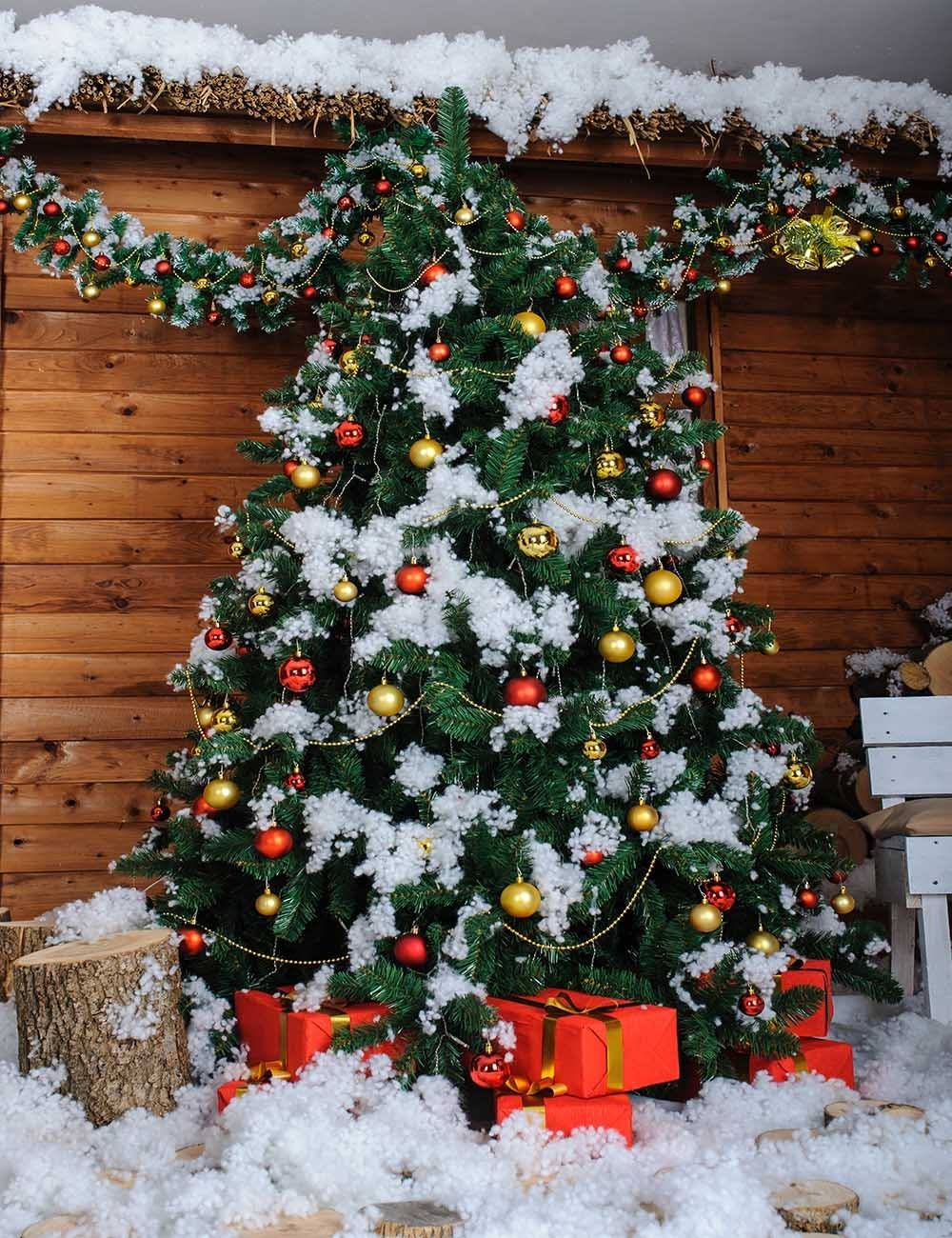 Christmas Tree Covered Snow Outdoor Photography Backdrop J-0660 Shopbackdrop