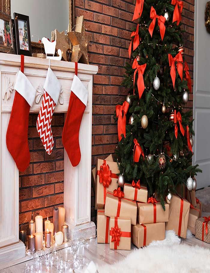 Christmas Tree Fake fireplace In Brick Room Photography Backdrop Shopbackdrop