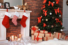 Christmas Tree Fake fireplace In Brick Room Photography Backdrop Shopbackdrop
