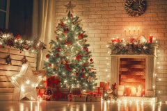 Christmas Tree Fireplace Indoor Fabric Backdrop For Photography J-0096 Shopbackdrop