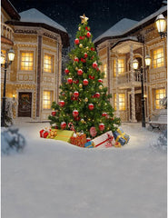 Christmas Tree In Snow Yard Backdrop For Holiday Photography Shopbackdrop