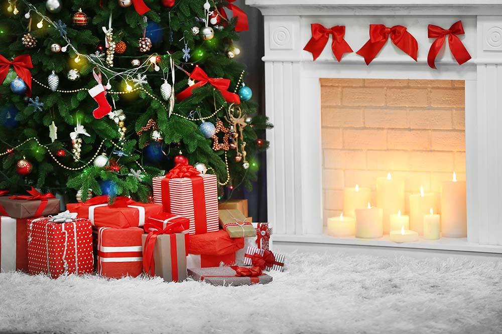 Christmas Tree Indoor With Fireplace And Gifts For Holiday Backdrop Shopbackdrop