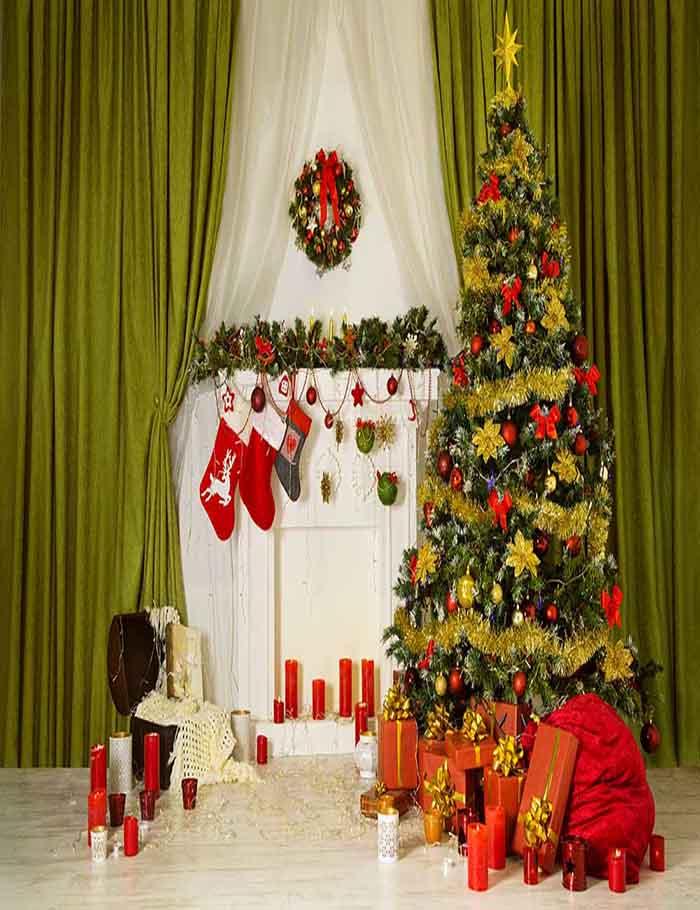 Christmas Tree On White Wood Floor With Some Gifts For Holiday Photo Backdrop Shopbackdrop
