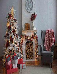 Christmas Tree On Wood Floor With Retro Wall Photography Backdrop Shopbackdrop