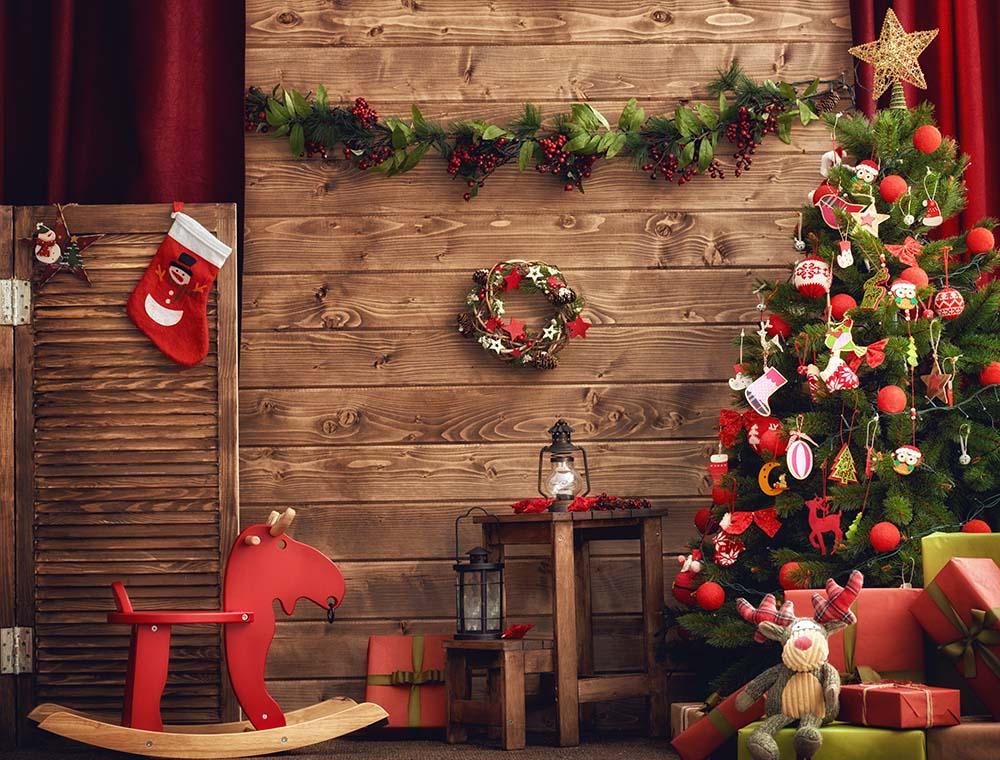 Christmas Tree With Decorated Room Photography Backdrop N-0014 Shopbackdrop