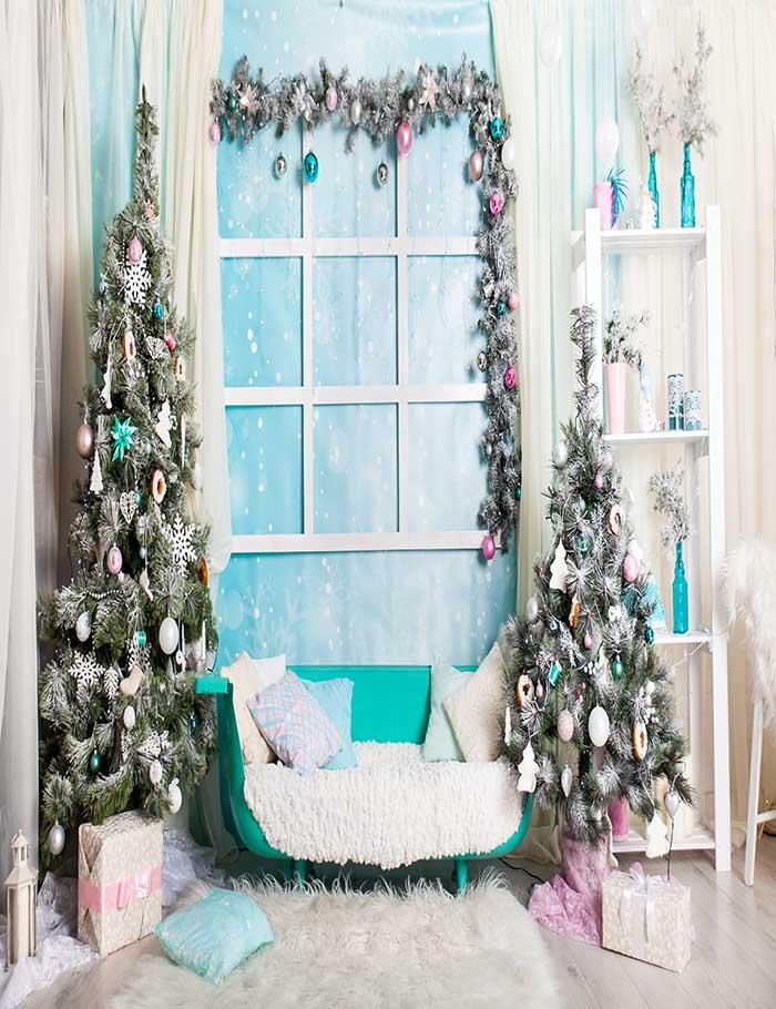 Christmas Tree With Sofa On Wood Floor Photography Backdrop N-0048 Shopbackdrop