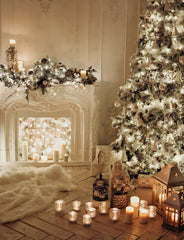 Classical Interior White Room With Decorated Fireplace Christmas Tree Photography Backdrop J-0612 Shopbackdrop