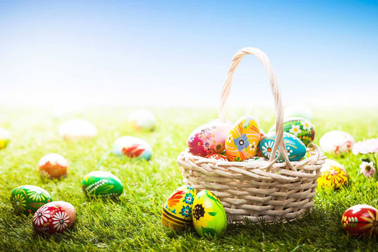 Colorful Easter Eggs On Green Grass In Sunshine Backdrop Shopbackdrop