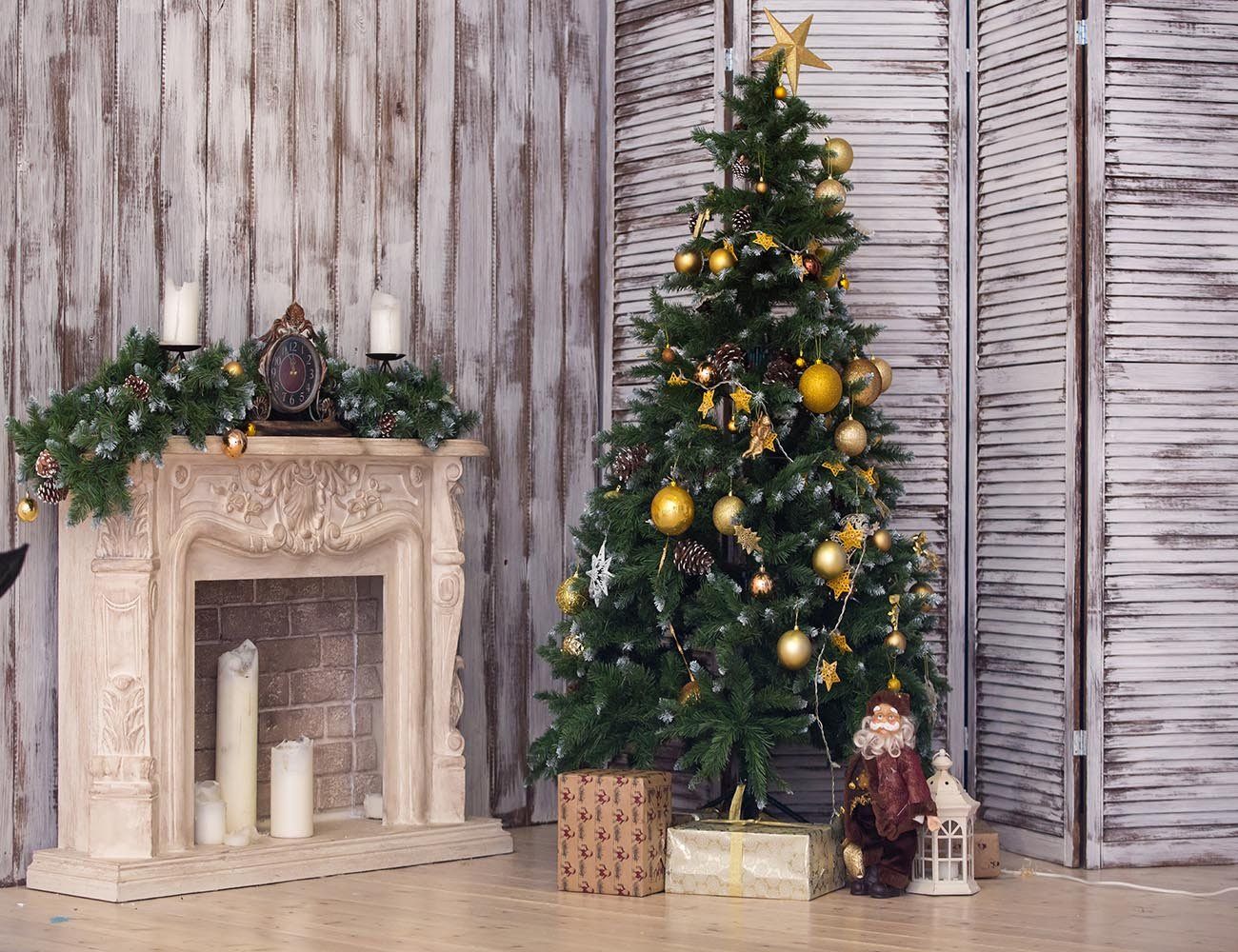 Cozy Room With New Year Tree And Fireplace Photography Backdrop J-0656 Shopbackdrop