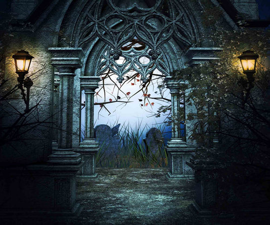 Dark Retro Castle Gates For Halloween Photography Backdrop Shopbackdrop