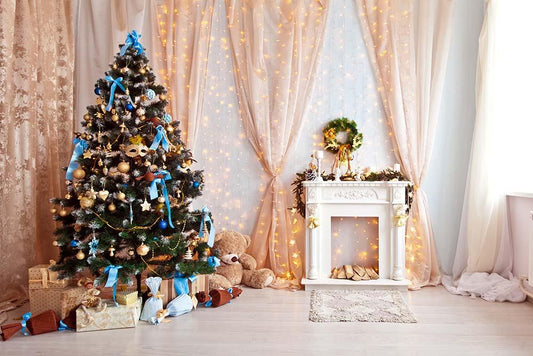 Decorated Class Green Christmas Tree For Holiday Photography Backdrop N-0018 Shopbackdrop