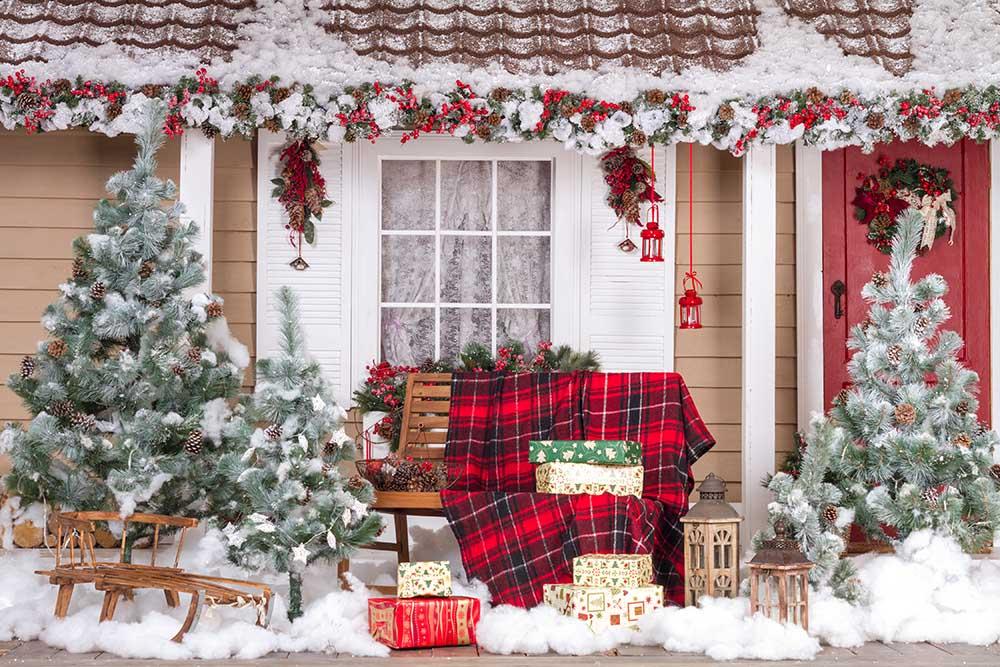 Decorated House For Christmas And Happy New Year Photography Backdrop N-0009 Shopbackdrop