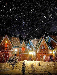 Decorated House With Christmas Lights In Night Snow Photography Backdrop J-0266 Shopbackdrop