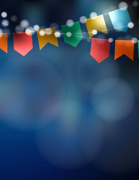Deep Blue Bokeh Background With Party Flags Photography Backdrop Shopbackdrop