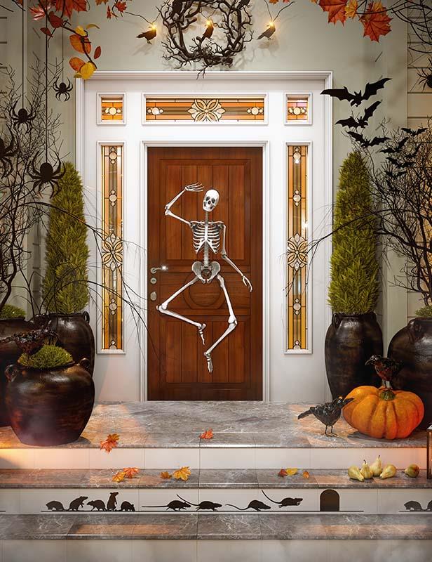 Door Decorated With Skull For Halloween Photography Backdrop J-0601 Shopbackdrop