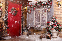 Doors Decorated By Festive Chaplet And Toys For Christmas Photogrpahy Backdrop J-0742 Shopbackdrop