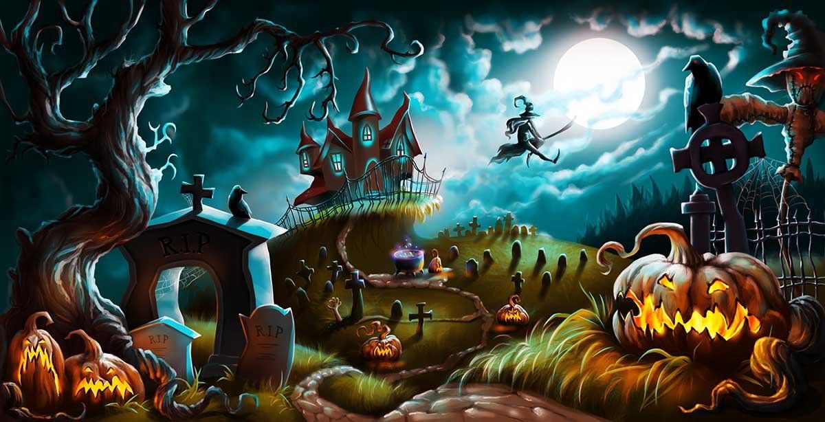 Double Wide Cartoon Painted Halloween Holiday Photography Backdrop N-0098 Shopbackdrop