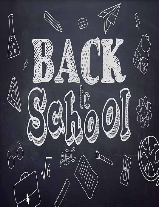 Drawn School Stationary Icons And Back To School Photography Backdrop J-0190 Shopbackdrop