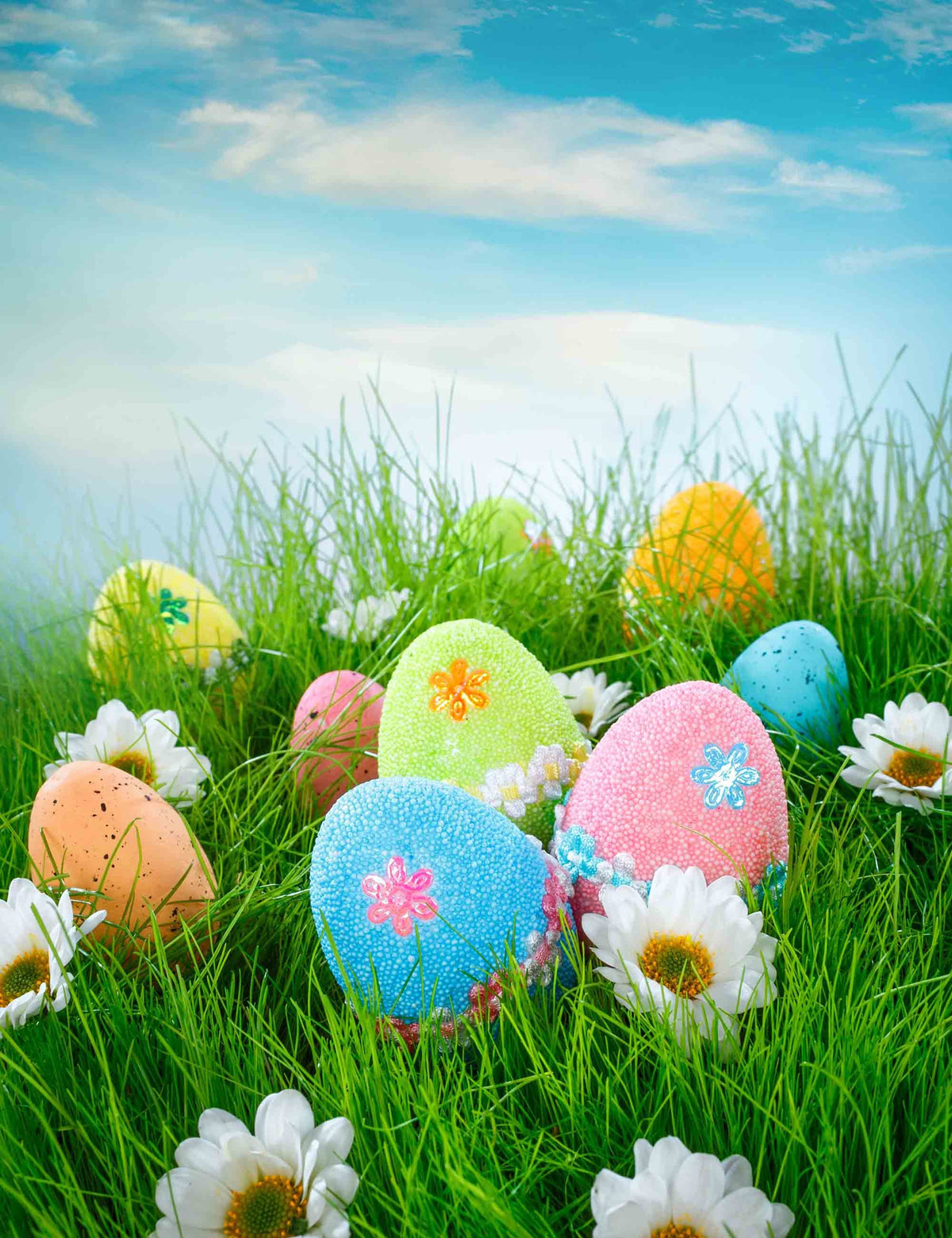 Easter Colorful Eggs In Grass Photography Backdrops Shopbackdrop