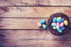 Easter Eggs In Basket On Wood Floor Photography Backdrop Shopbackdrop