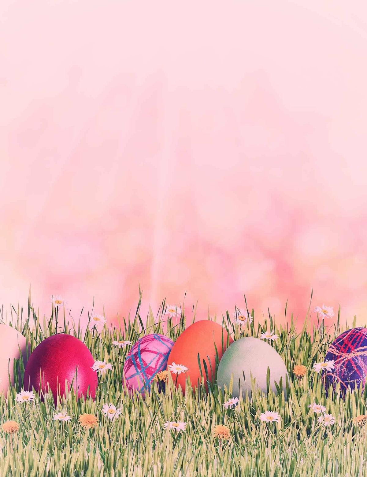 Easter Holiday With Pink Background And Colorful Eggs On The Grass Shopbackdrop