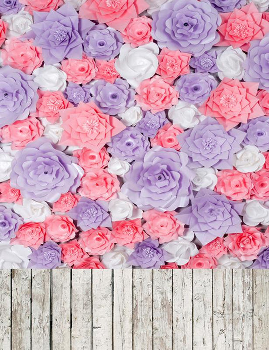Emulation Flowers Wall With Wood Floor Texture Photography Backdrop Shopbackdrop