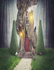 Fairy Tree House In Fantasy Forest With Stone Road Photography Backdrop J-0213 Shopbackdrop