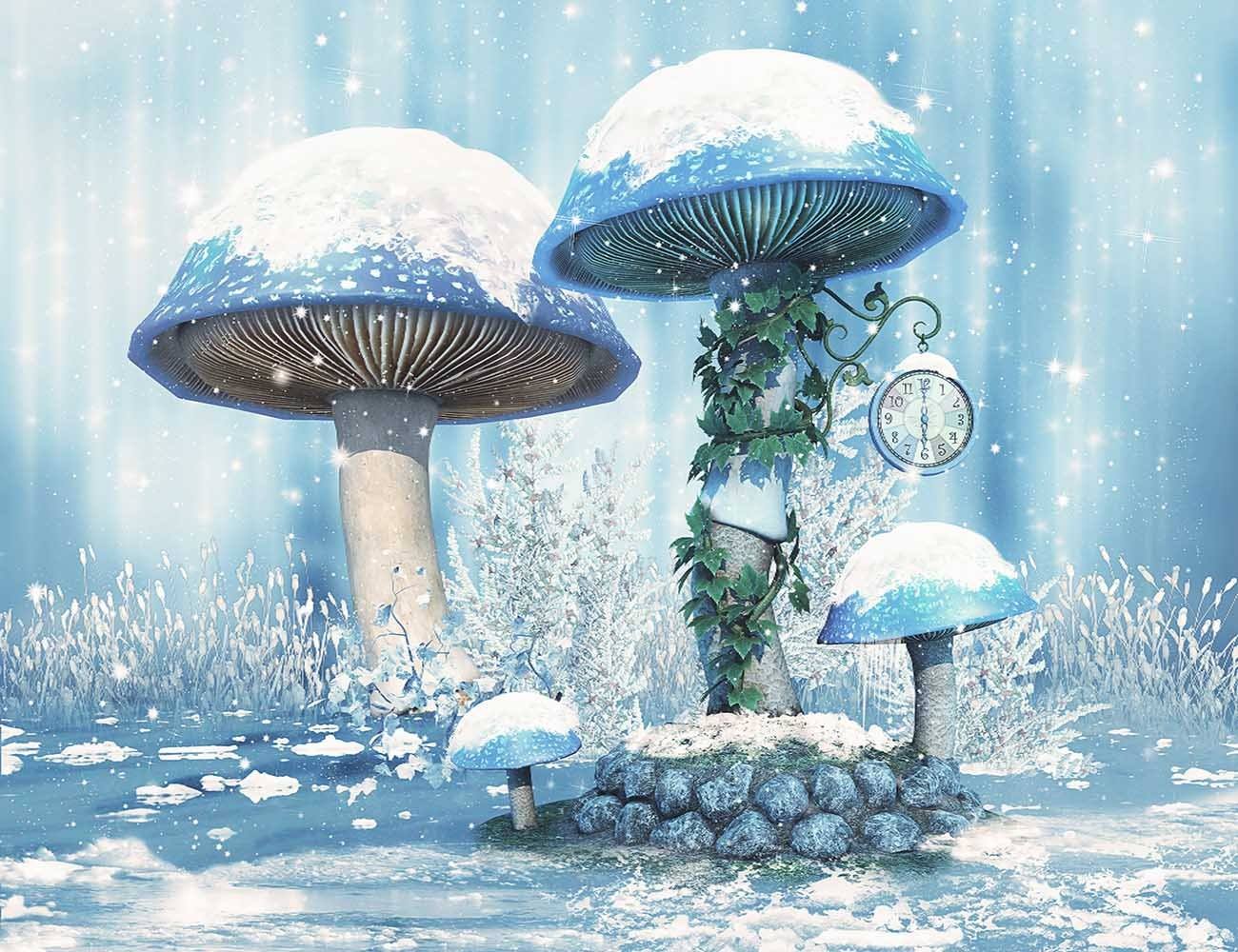 Fantastic Mushroom In Winter Snow Photography Backdrop J-0662 Shopbackdrop