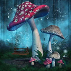 Fantasy Mushrooms With Fairy Swing In Forest Photography Backdrop J-0365 Shopbackdrop