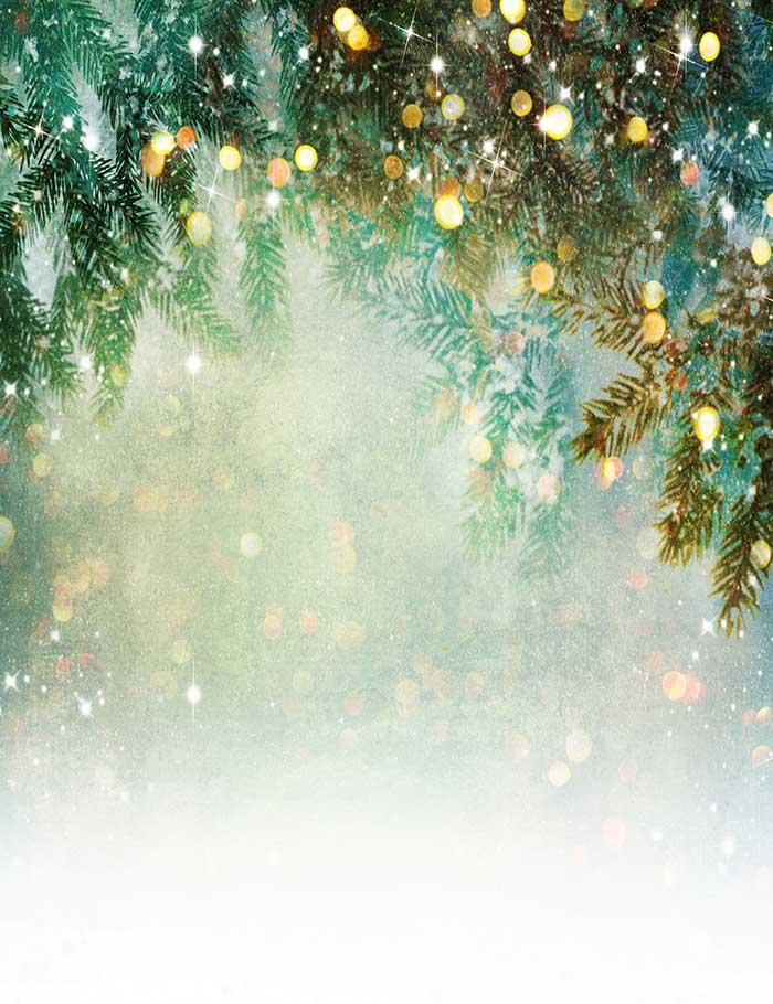 Firtree Branch With Golden Bokeh For Christmas Photography Backdrop J-0124 Shopbackdrop