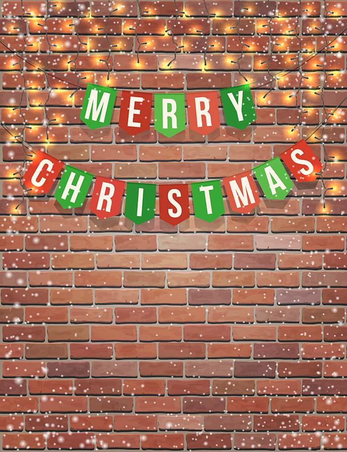 Flag Garland With Marry Christmas On Red Brick Wall Photography Backdrop N-0071 Shopbackdrop