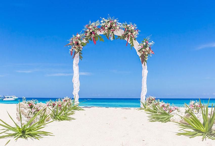 Flower Arch With Beach And Sea For Wedding Photography Backdrop lv-059 Shopbackdrop