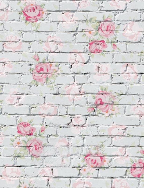 Flower Printed On White Brick Wall Photography Backdrop Shopbackdrop