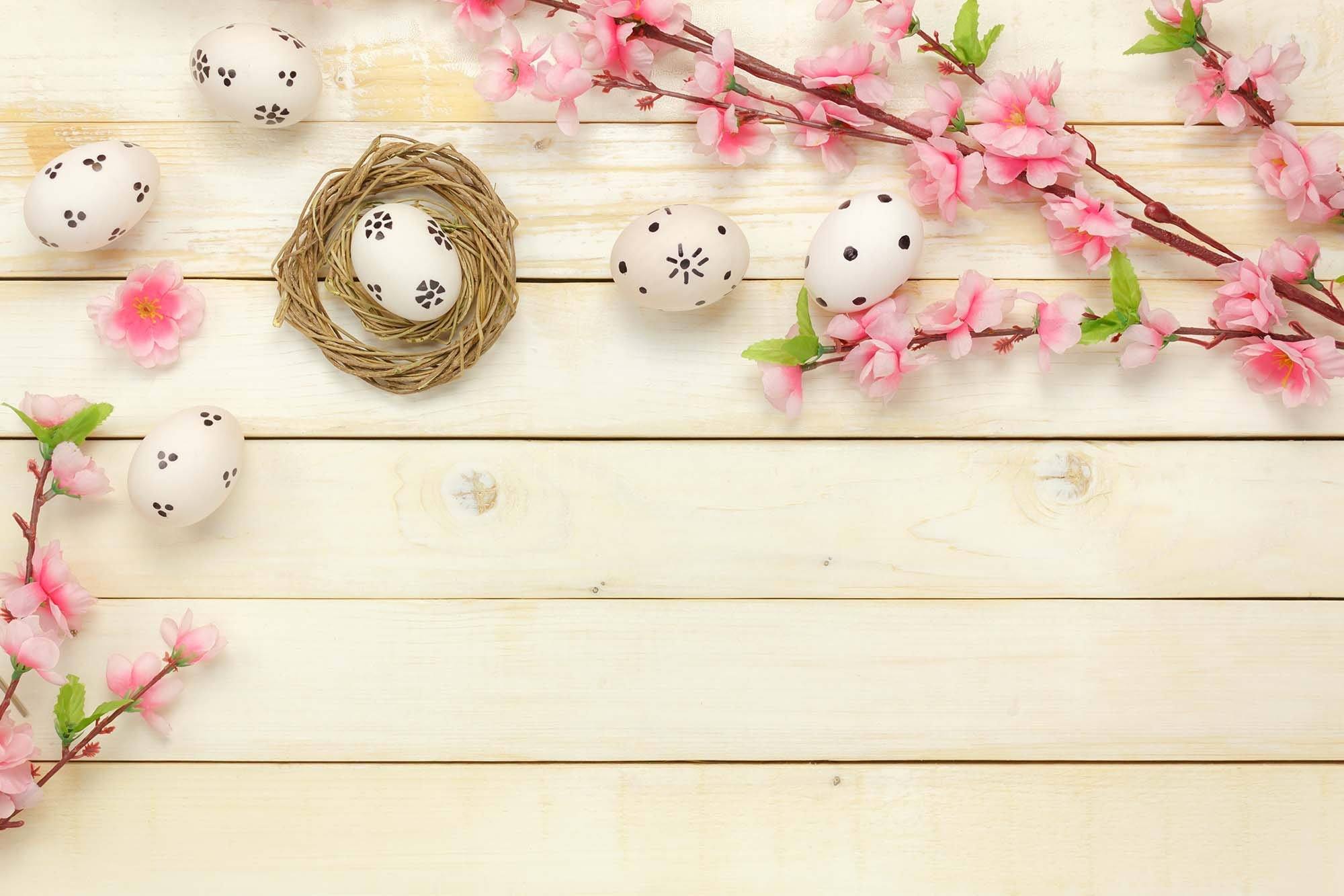 Flowers And Easter Eggs On The Wood Floor Backdrop For Baby Backdrop Shopbackdrop