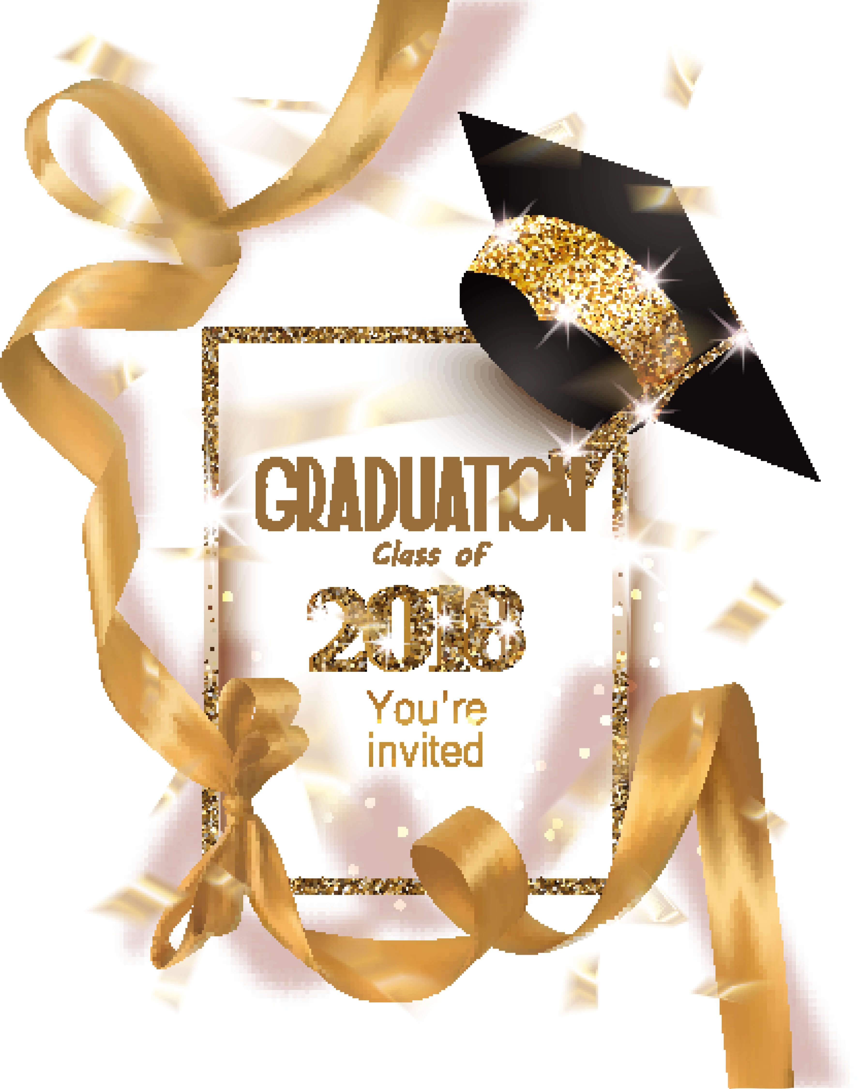 Gold Graduation With Bachelor's Cap And Ribbon ForCelebration Backdrop ...