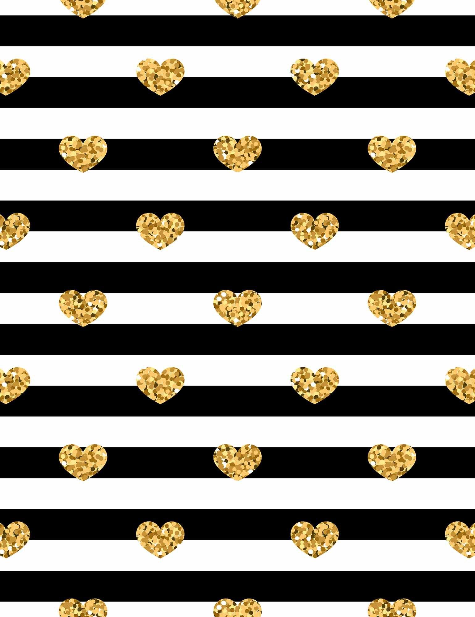Gold Hearts Printed On Black Stripes Backdrop For Photography Shopbackdrop