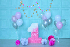 Golden Stars On Baby Blue Wall And Balloons For 1th Birthday Backdrop Shopbackdrop