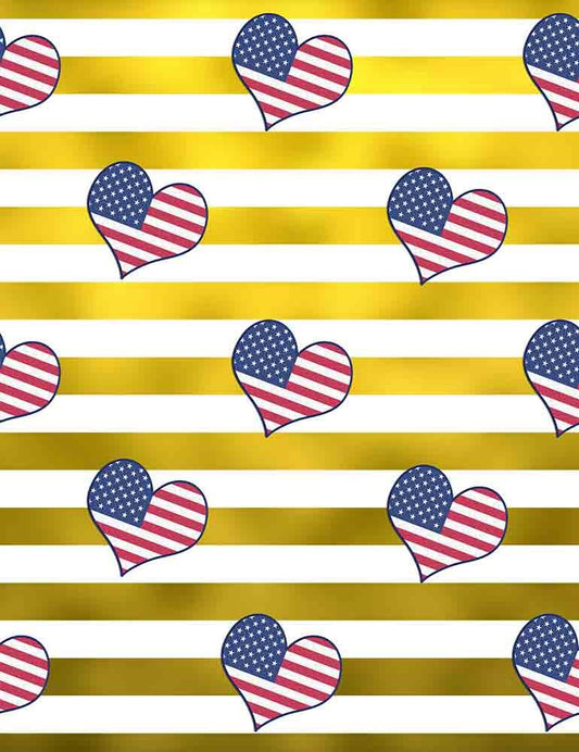 Golden Stripes With American Flags Hearts For Independence Day Backdrop Shopbackdrop