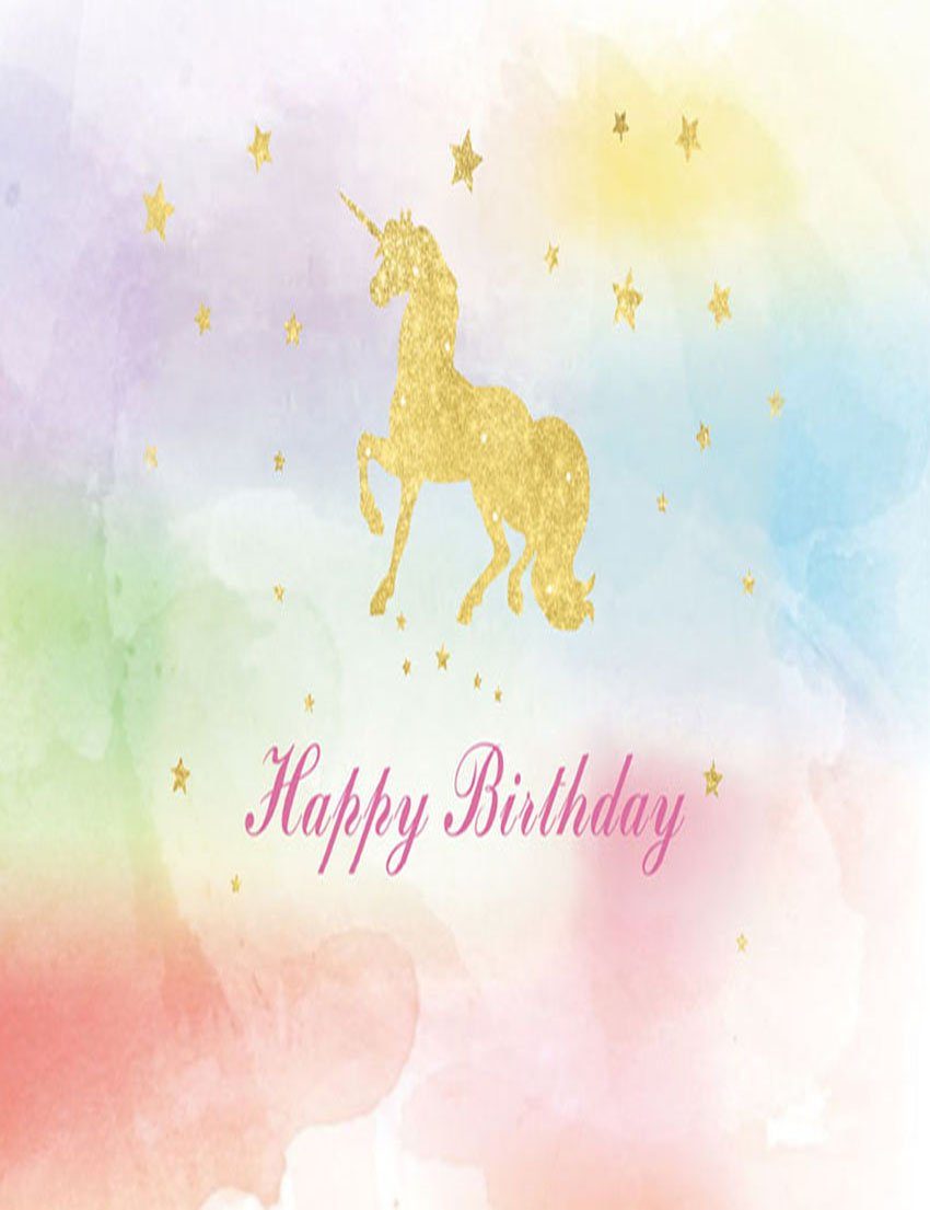 Golden Unicorn Patterned On Watercolor Background For Baby Birthday Backdrop lv-2000 Shopbackdrop