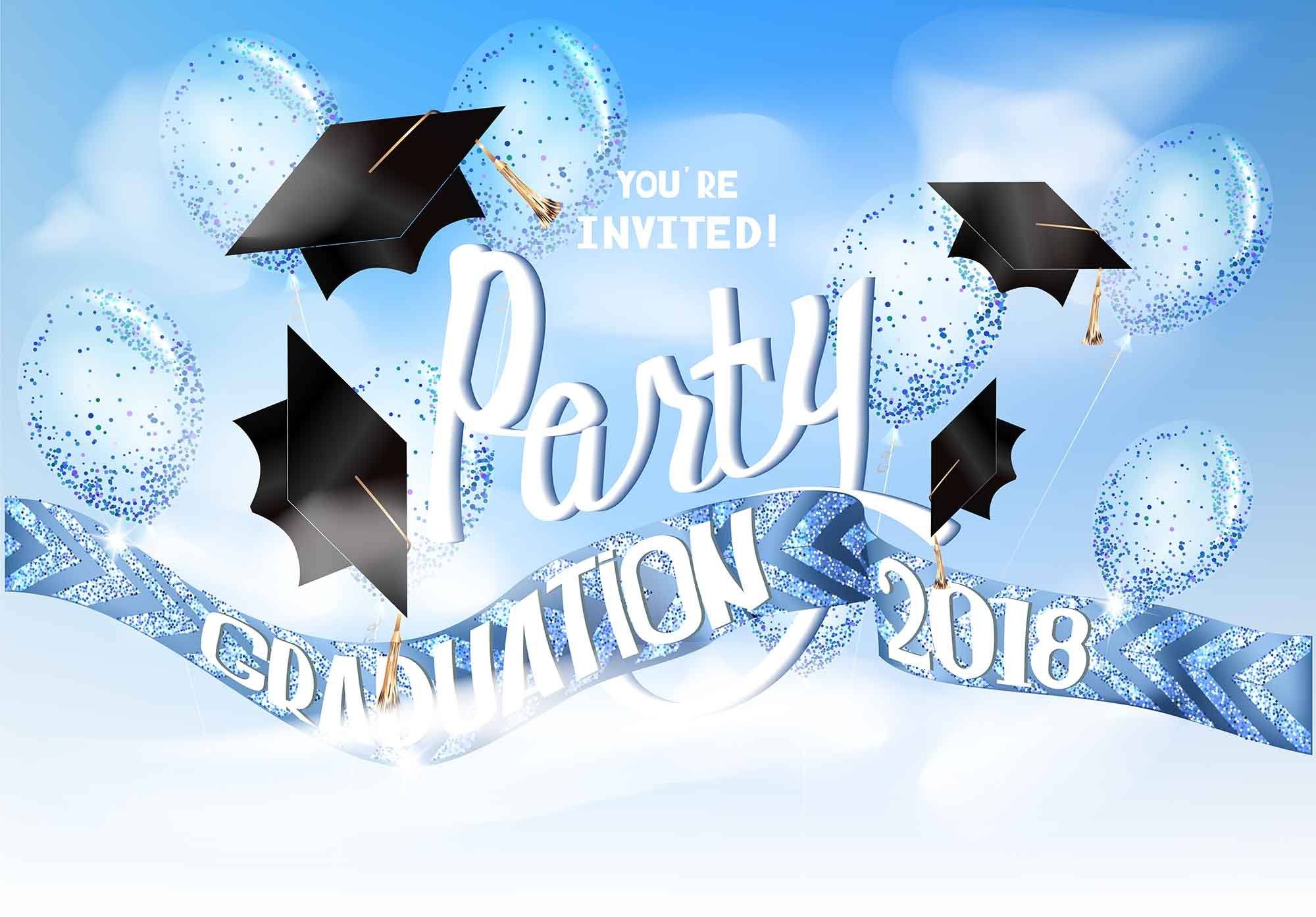 Graduation 2018 Party Bachelor Caps In Sky Backdrop Shopbackdrop